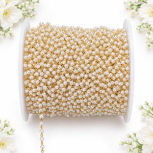 3mm Golden Pearl Chain for Jewelry Making | Gold Colour Pearl Bead Chain Made in China