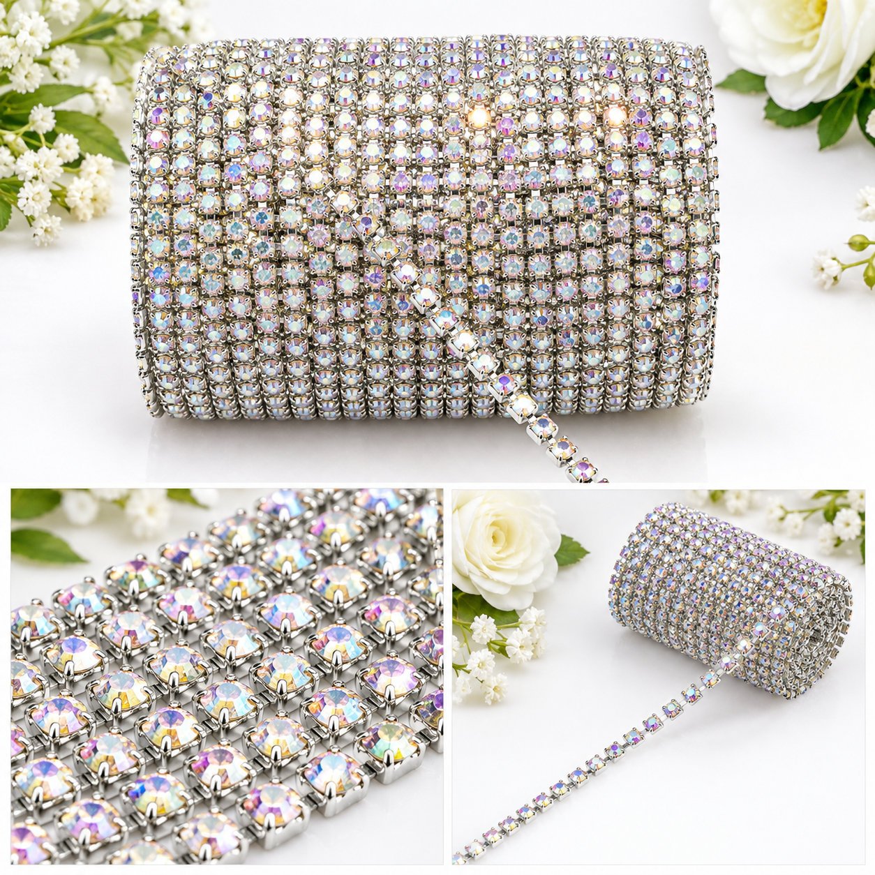 Silver AB stone Cup Chain/stone chain – Gold Brass Base