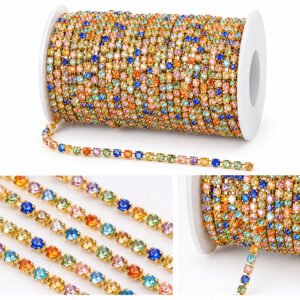 • Multicolor Rainbow Rhinestone Cup Chain/stone chain - Gold Brass Base